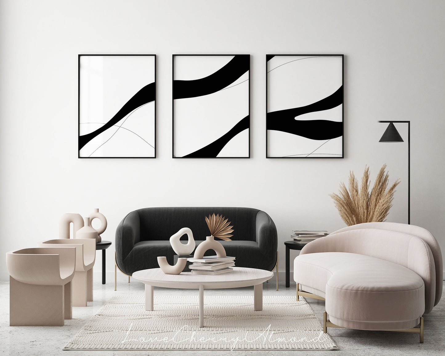 Set von 3 modernen abstrakten druckbaren Wandbildern
