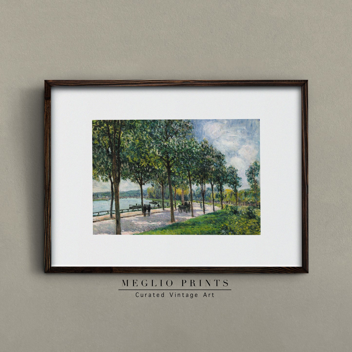 Druckbare Vintage Art Riverside Landschaft