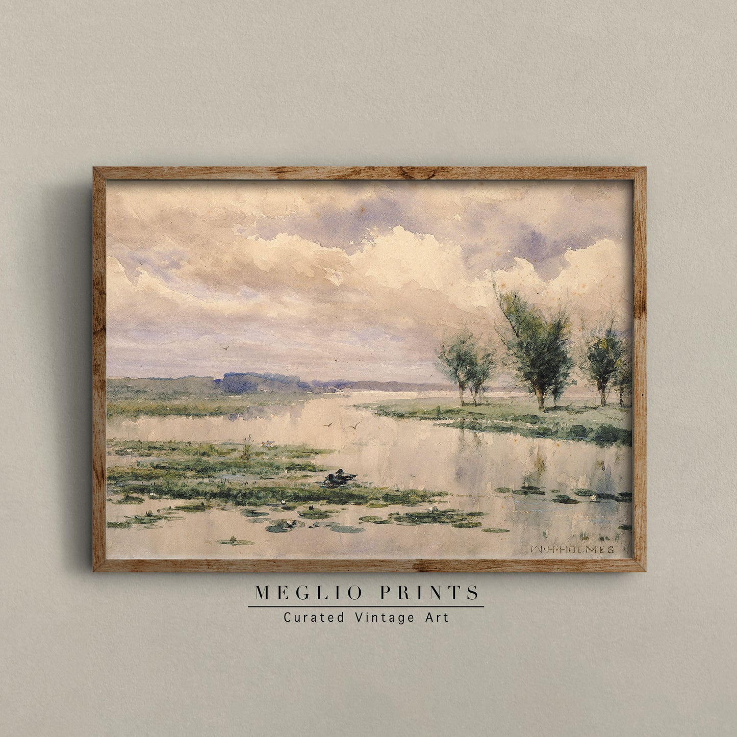 Printable Vintage Art River Landscape