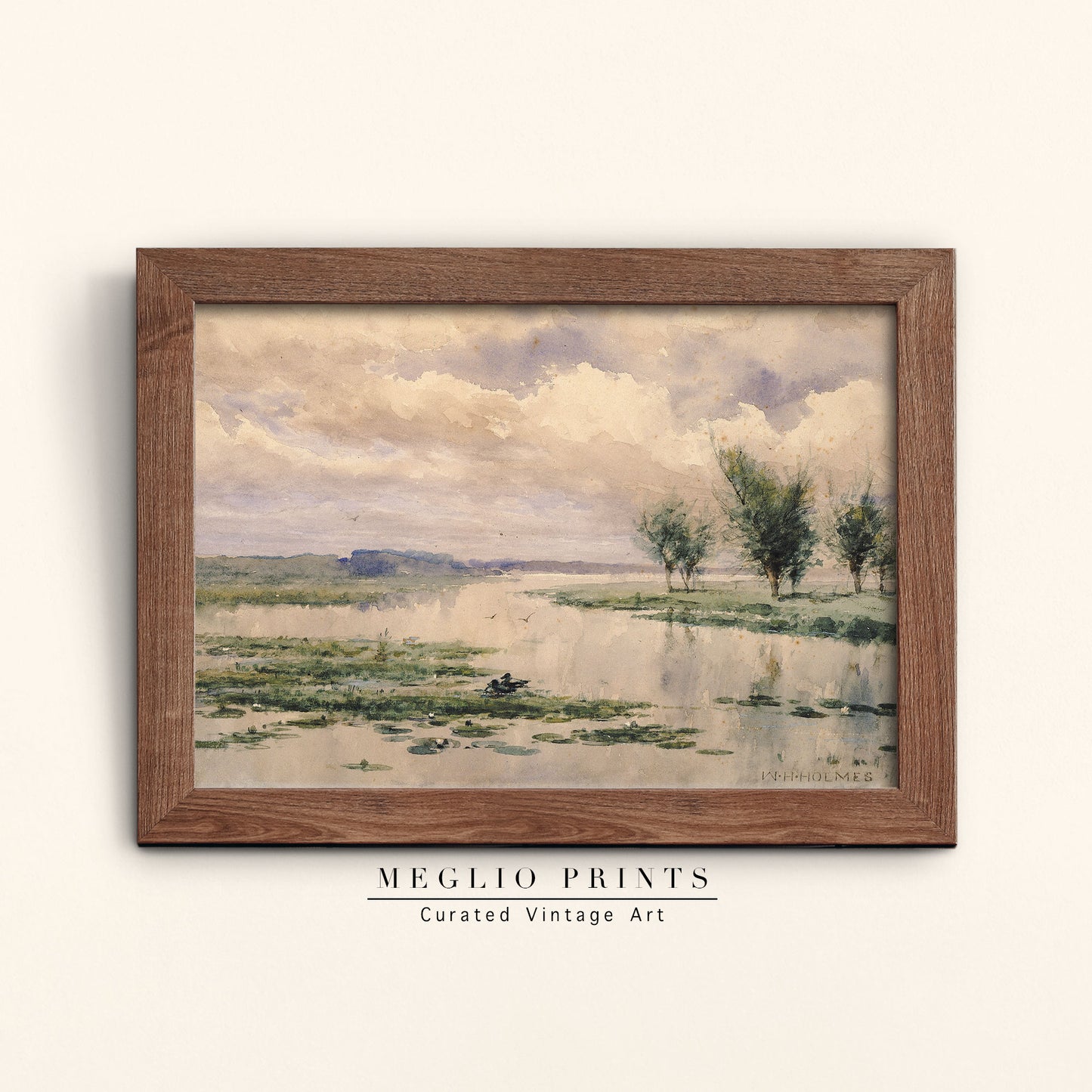 Printable Vintage Art River Landscape