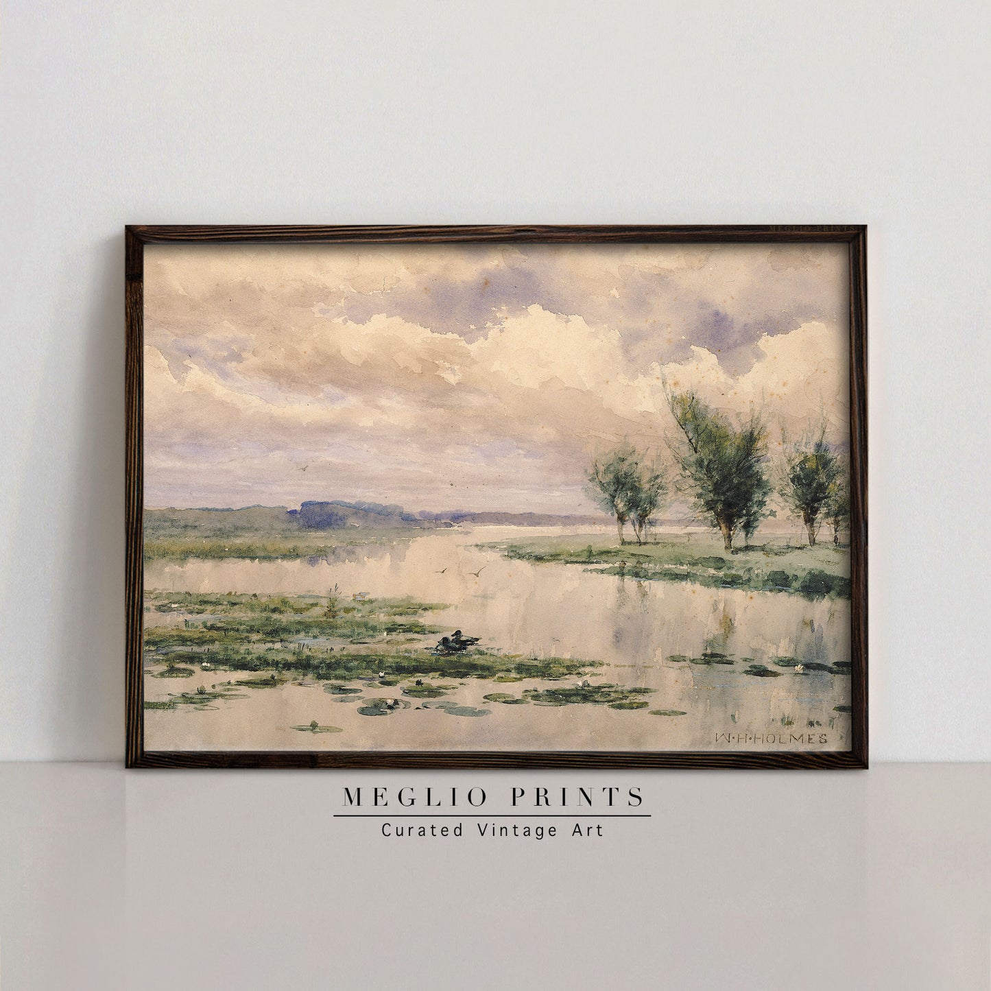 Printable Vintage Art River Landscape