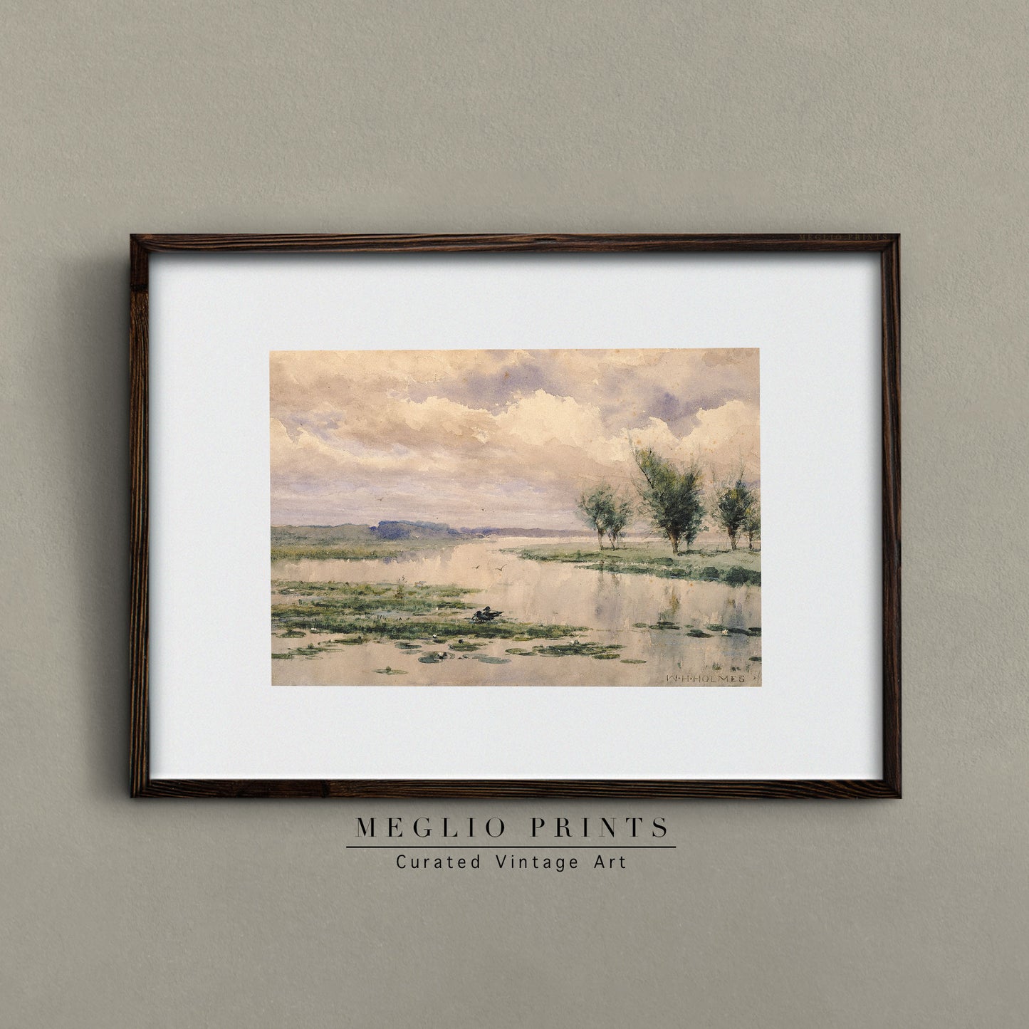 Printable Vintage Art River Landscape