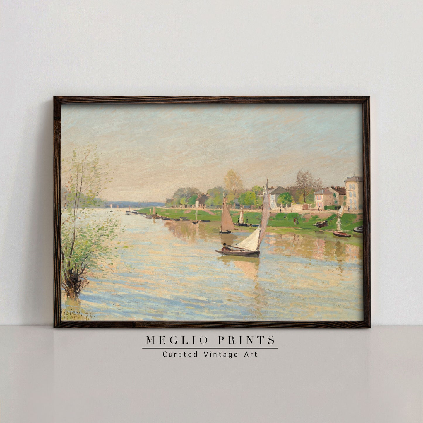 Printable Vintage Art European River Landscape