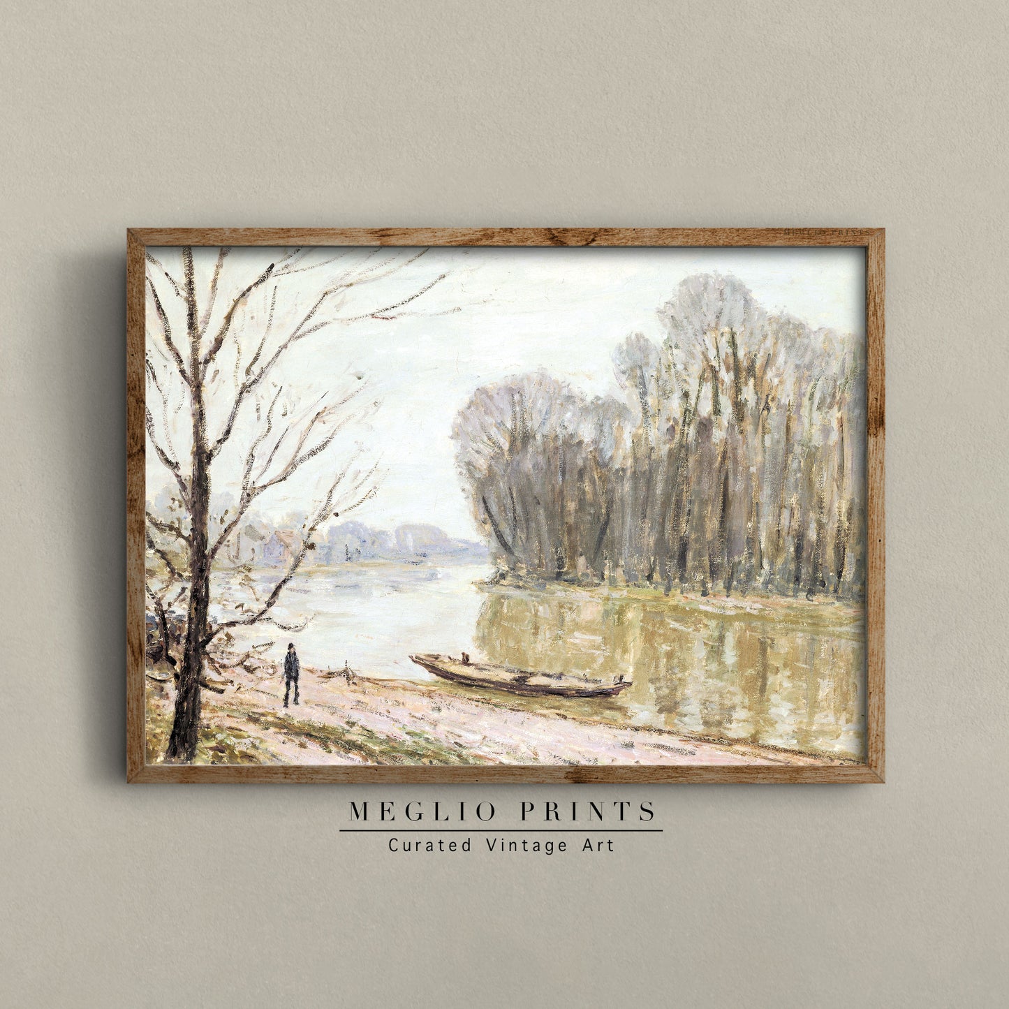 Printable Vintage Art European River Landscape