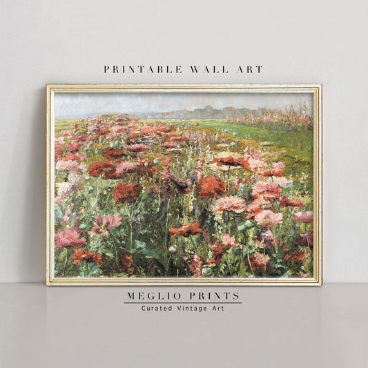 Druckbare Vintage Art Flower Field Landschaft