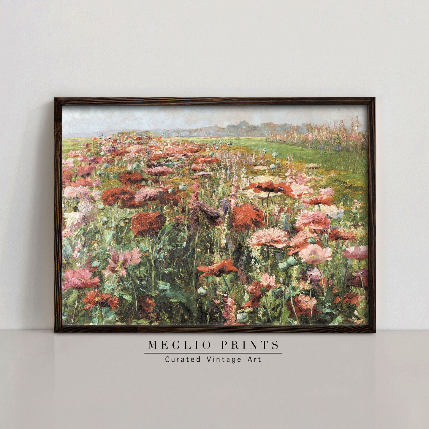 Druckbare Vintage Art Flower Field Landschaft
