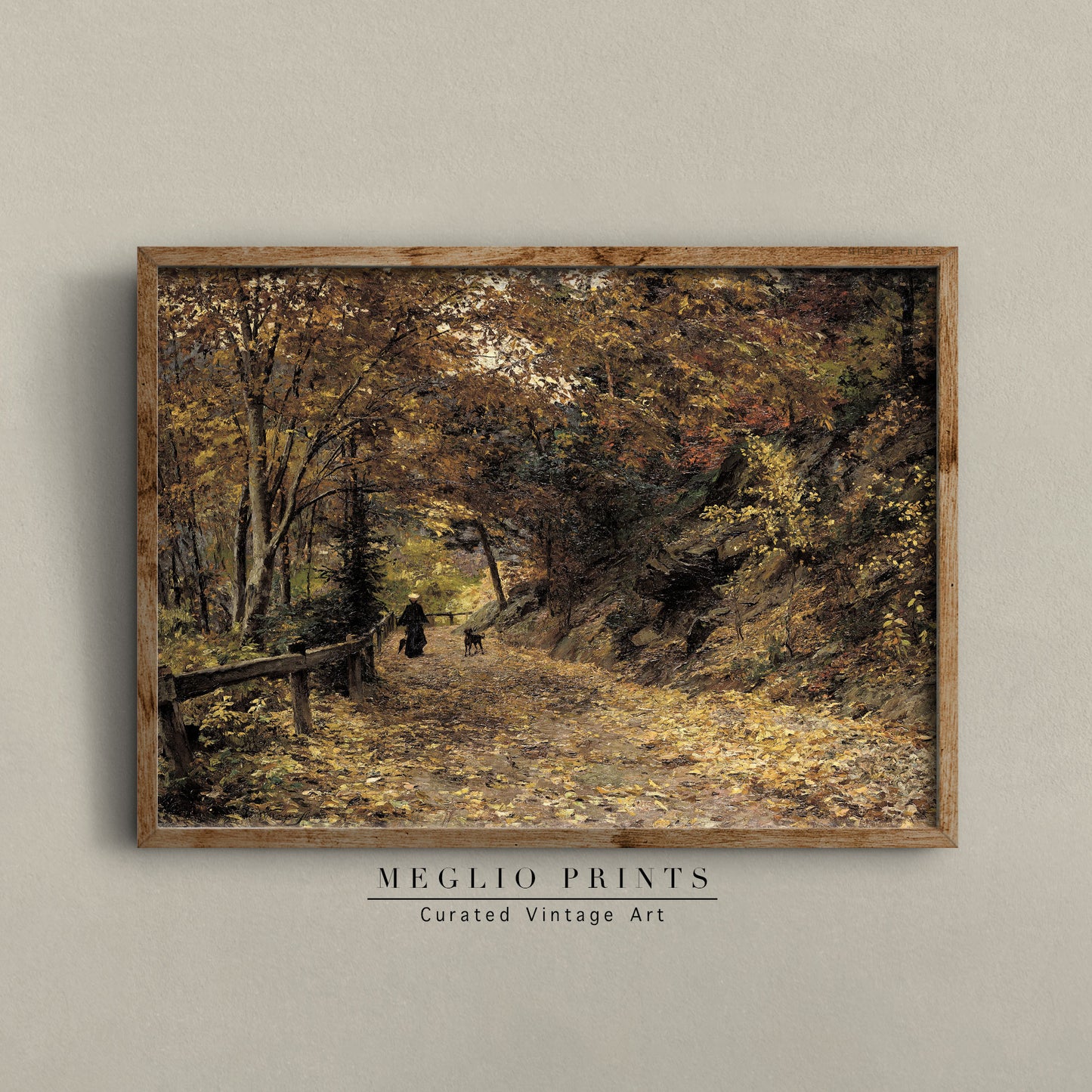 Druckbare Vintage Art Herbstwald Landschaft