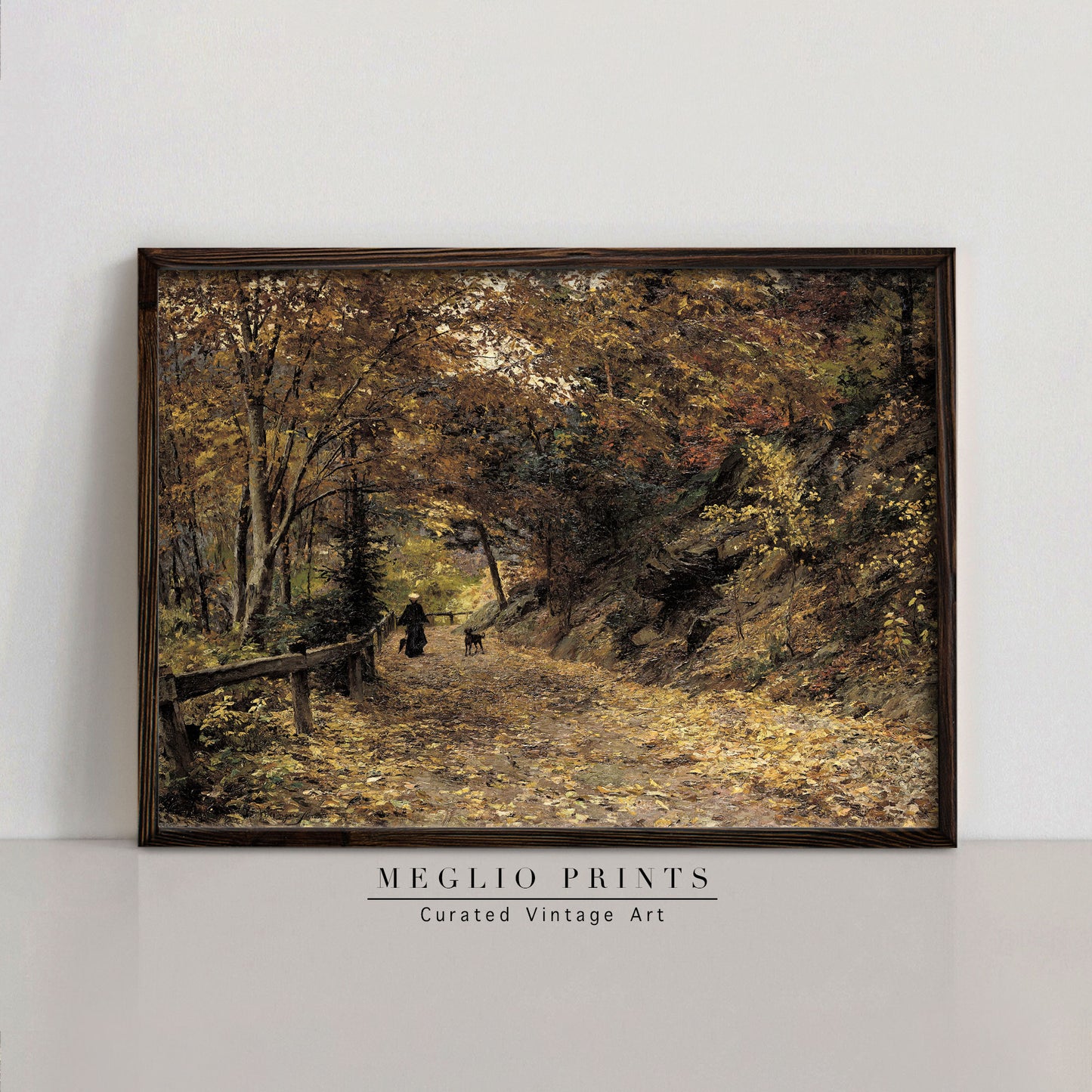 Druckbare Vintage Art Herbstwald Landschaft