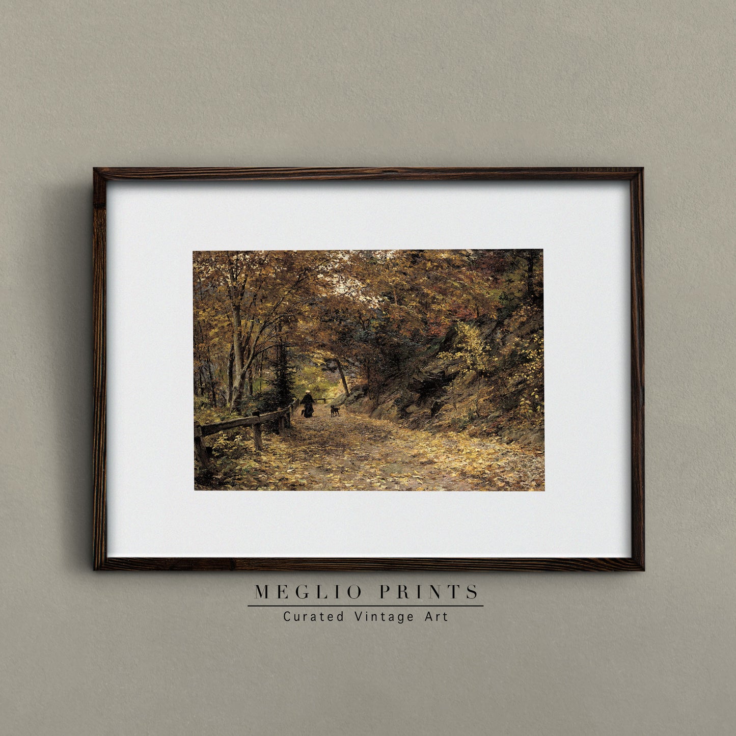 Druckbare Vintage Art Herbstwald Landschaft