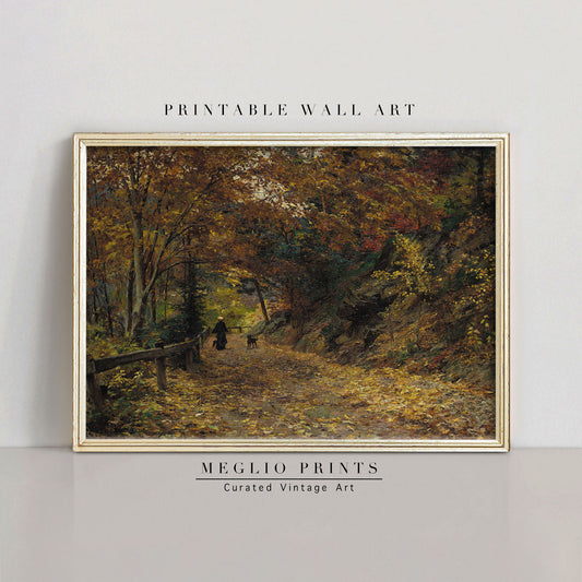 Druckbare Vintage Art Herbstwald Landschaft