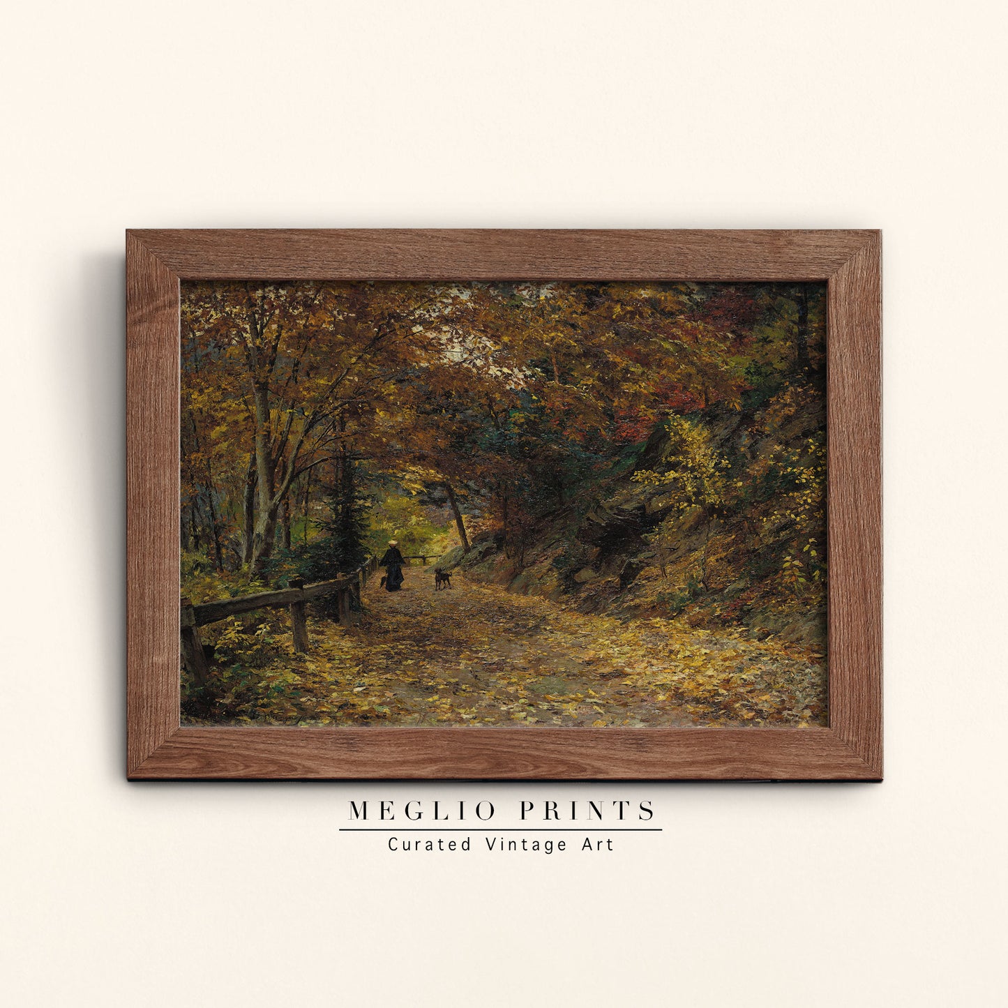 Druckbare Vintage Art Herbstwald Landschaft