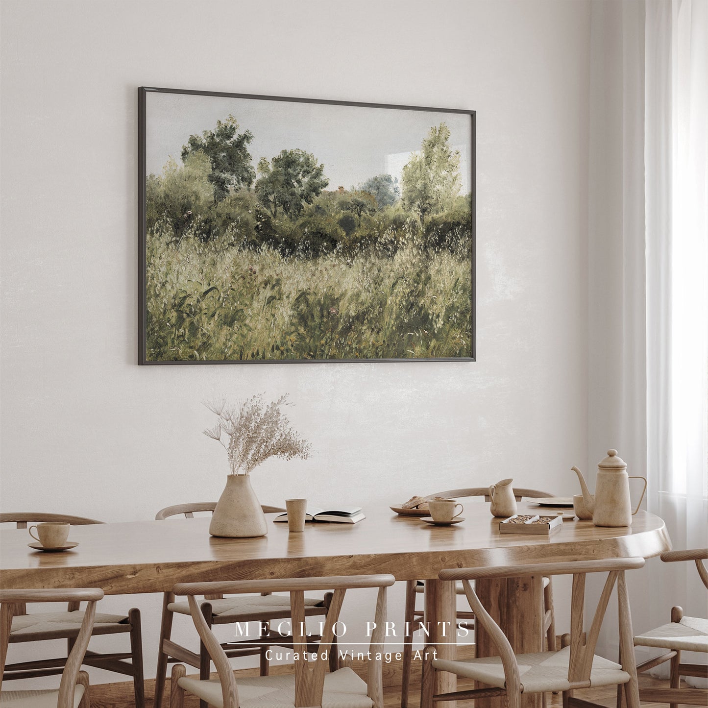 Druckbare Vintage Kunst Wildblumenlandschaft