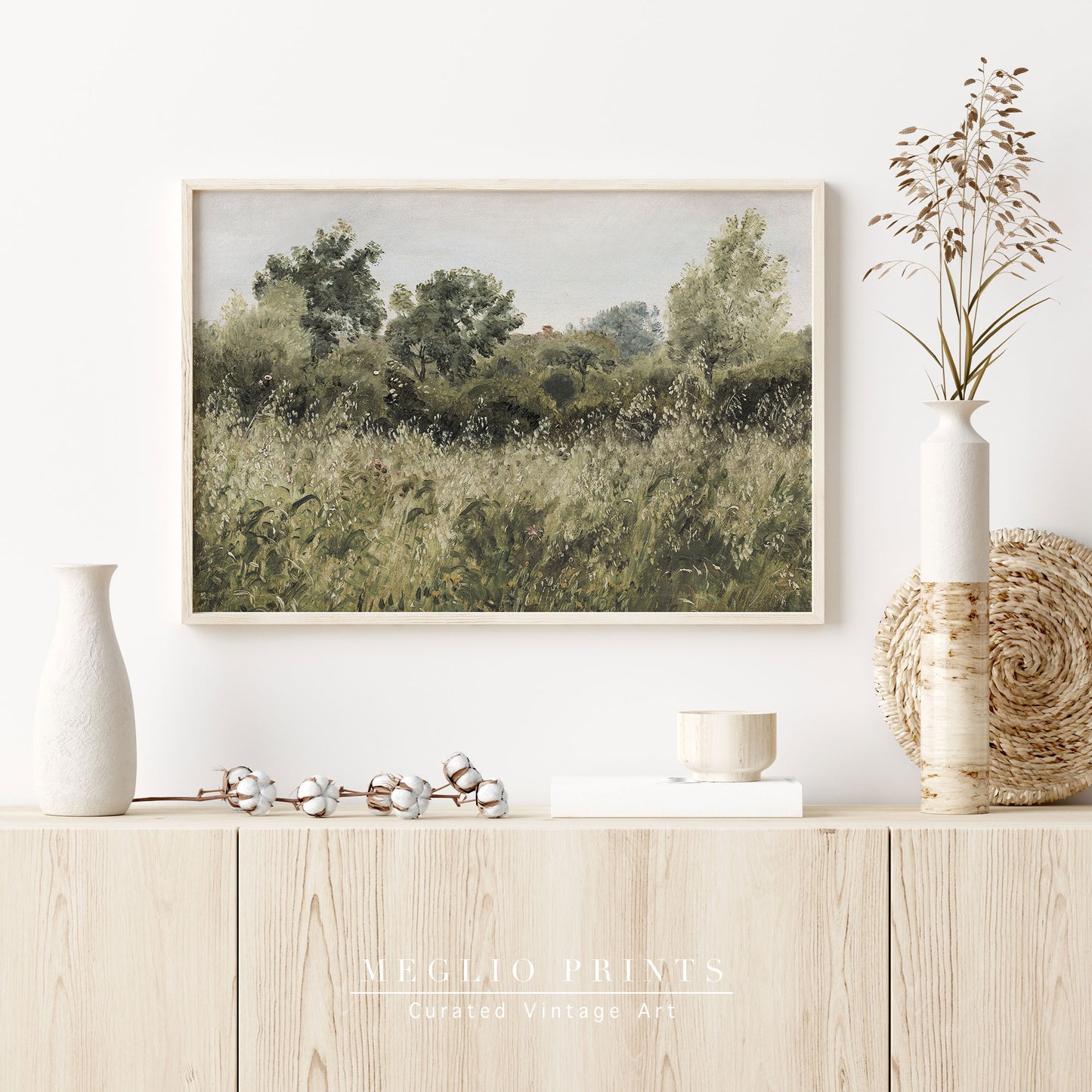 Druckbare Vintage Kunst Wildblumenlandschaft