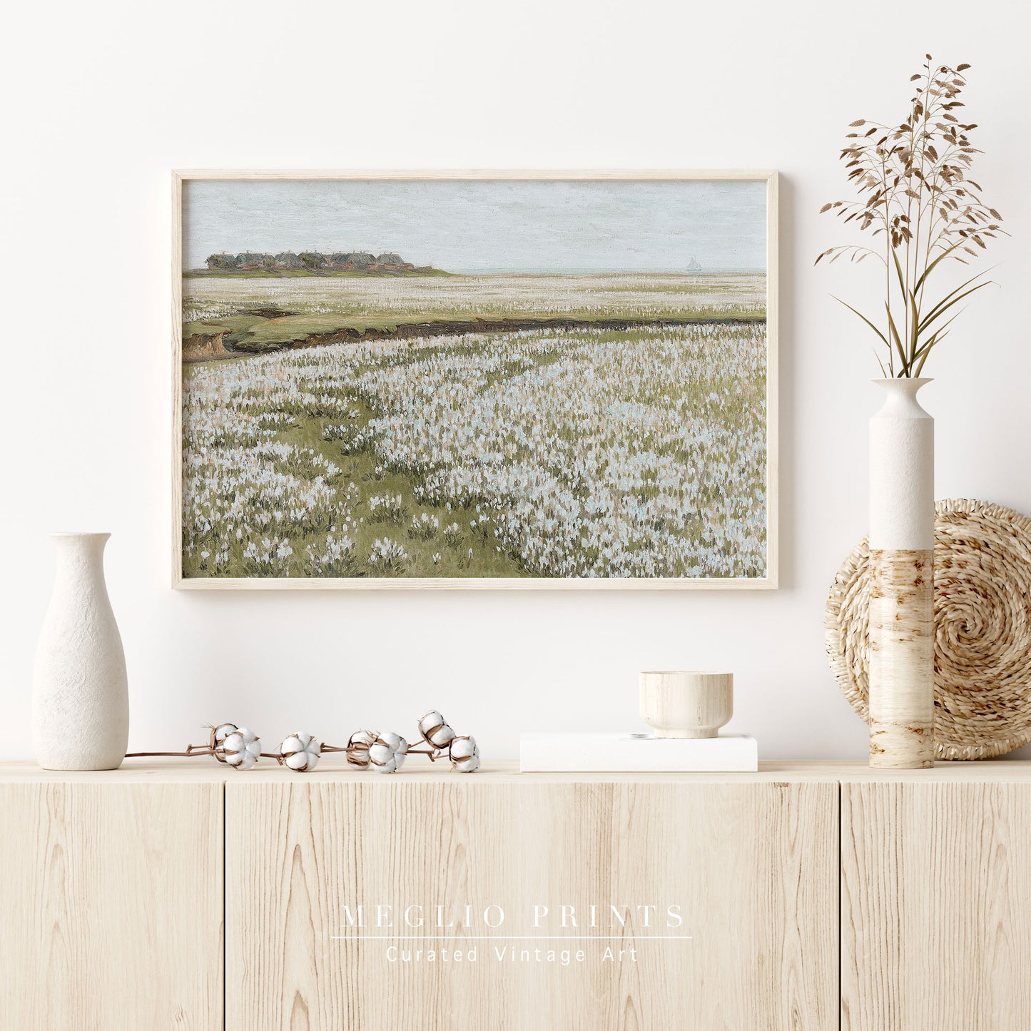 Druckbare Vintage Art Wiesenlandschaft