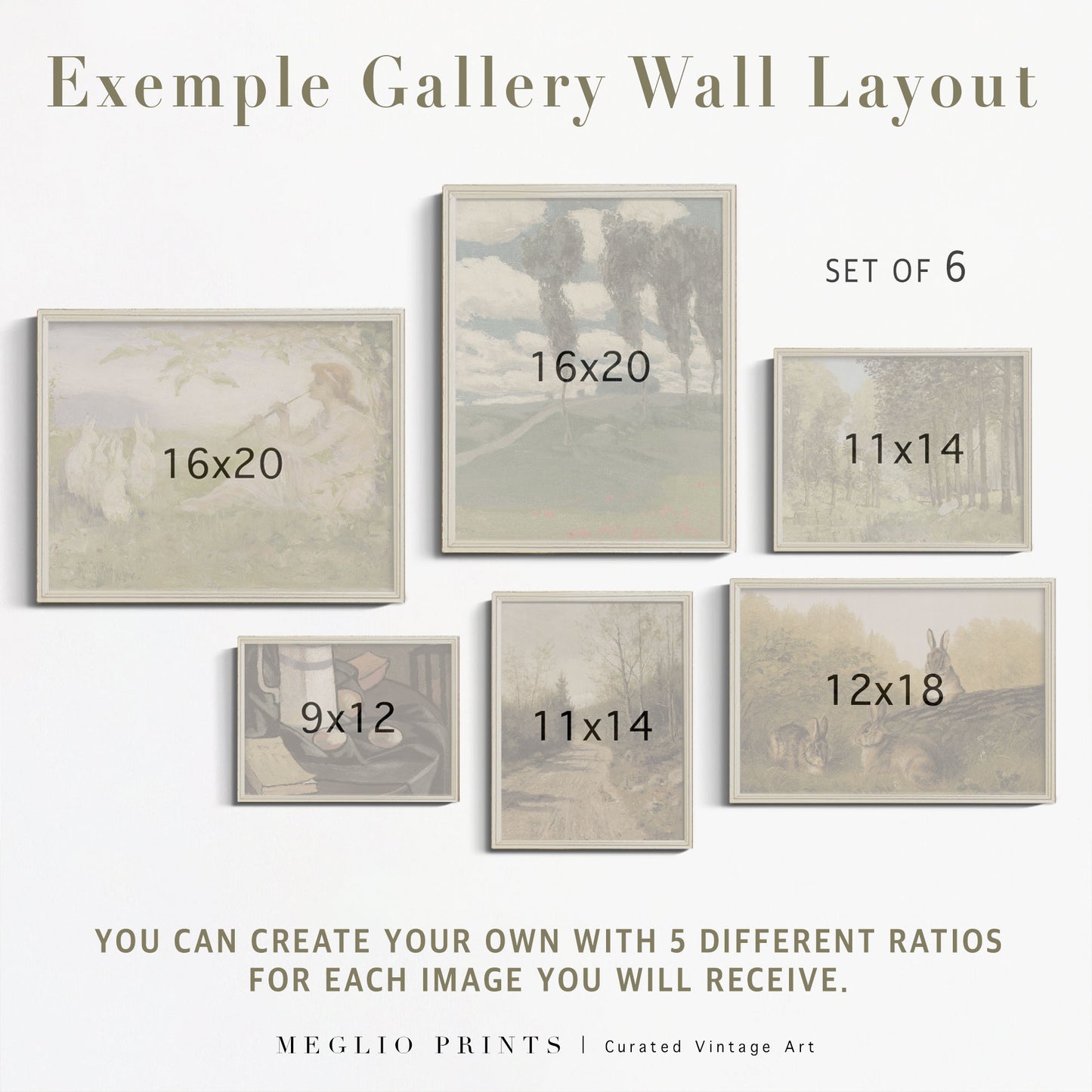 Printable Vintage Gallery Wall Art Set of 6