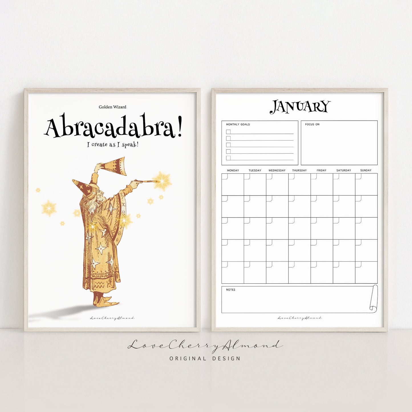 Printable Undated Monthly Planner | Abracadabra Wizard Magic Spell Poster | Perpetual Calendar Wall Art Prints | Digital Download
