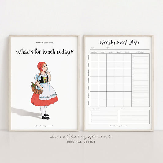 Printable Weekly Meal Planner | Little Red Riding Hood  "What's for lunch today?" | Perpetual Calendar Wall Art Prints | Digital Download